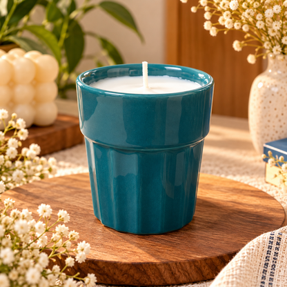 Teal Blue Ceramic Candle with Premium Gift Box