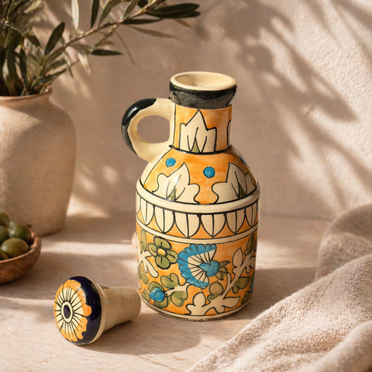 Sunset Bloom Hand-Painted Ceramic Oil Bottle