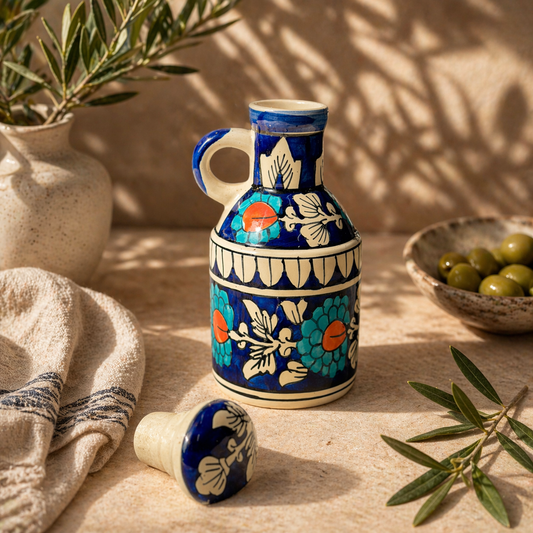 Royal Indigo Hand-Painted Ceramic Oil Bottle - 500 ml