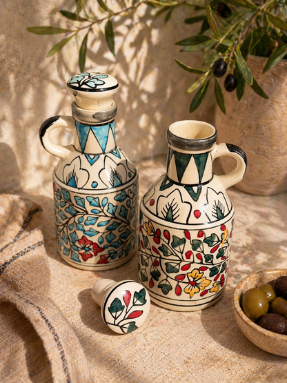 Floral Ceramic Oil & Vinegar Bottle Set of 2 - 500 ml