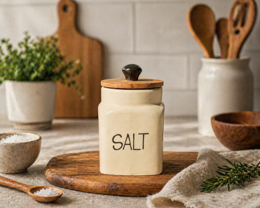 Salt Canister with Wooden Lid