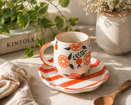 Citrus Bloom Ceramic Cup & Saucer Set