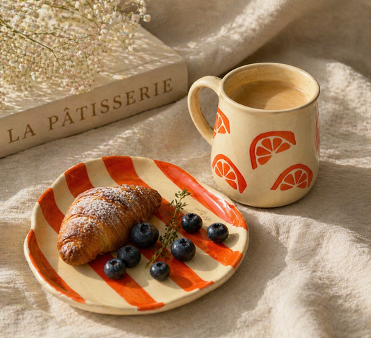 Hand-Painted Citrus Ceramic Mug & Plate Set