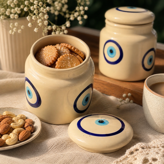 Evil Eye Ceramic Storage Jar with Lid