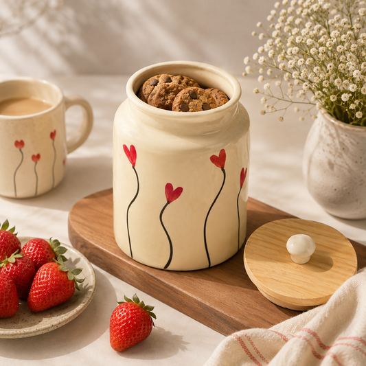 Heart Blossom Storage Jar with Wooden Lid