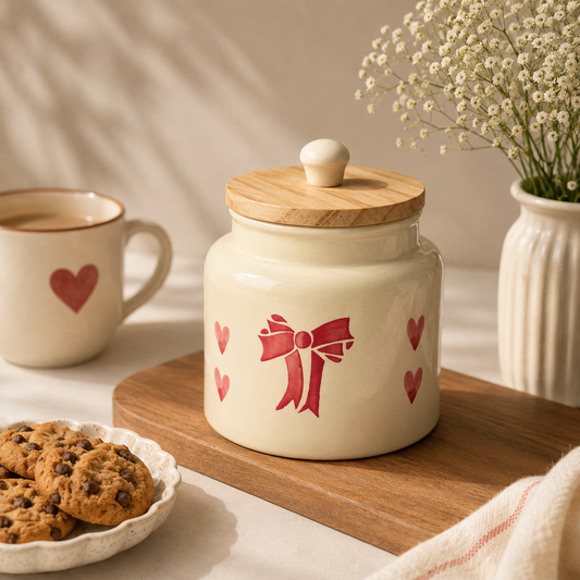 Bow & Heart Storage Jar with Wooden Lid