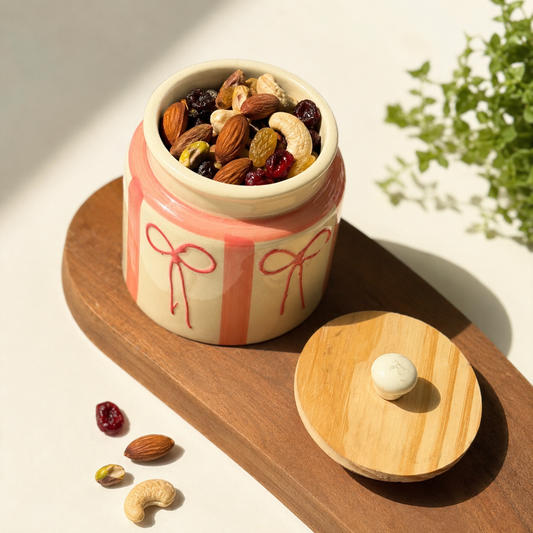 Blush Bow Jar with Wooden Lid