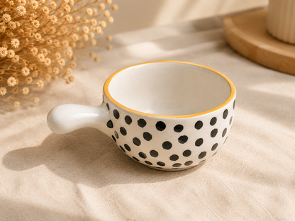 Polka Dot Ceramic Dip Bowl with Handle