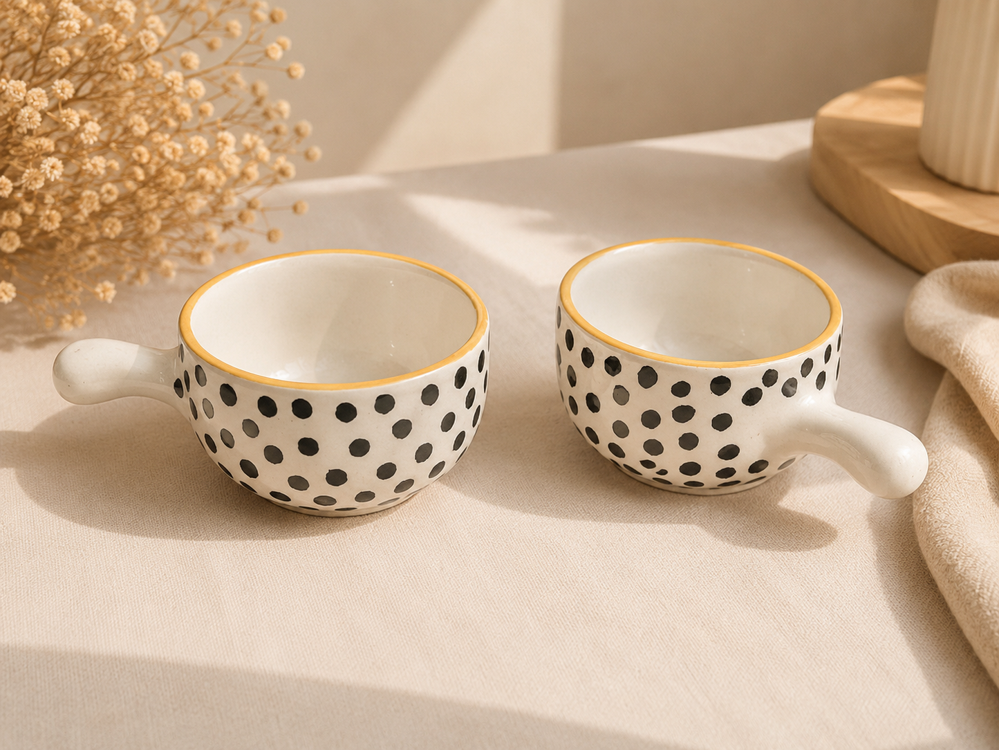 Polka Dot Ceramic Dip Bowl with Handle
