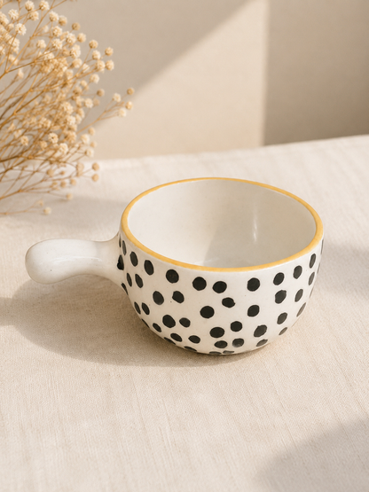 Polka Dot Ceramic Dip Bowl with Handle