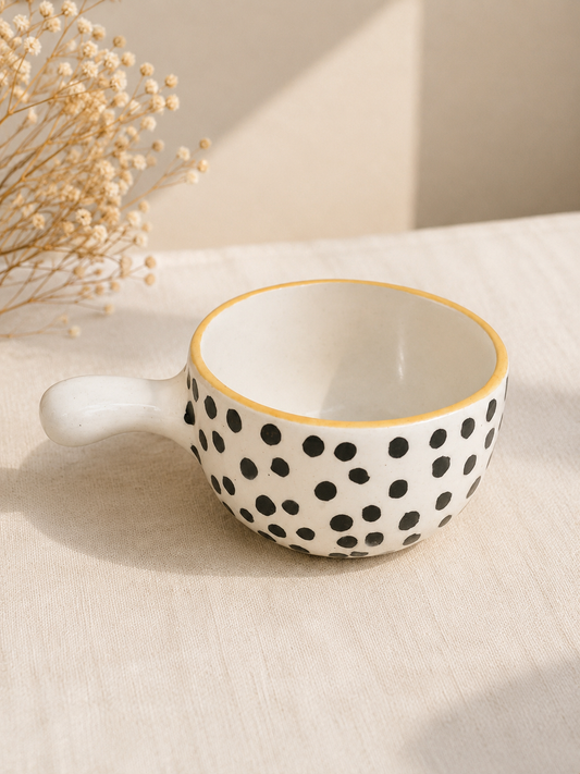 Polka Dot Ceramic Dip Bowl with Handle
