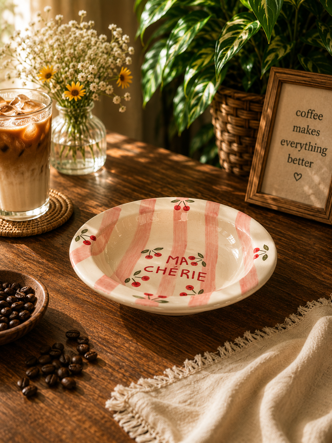 Ma Chérie Hand-Painted Cherry Ceramic Serving Bowl