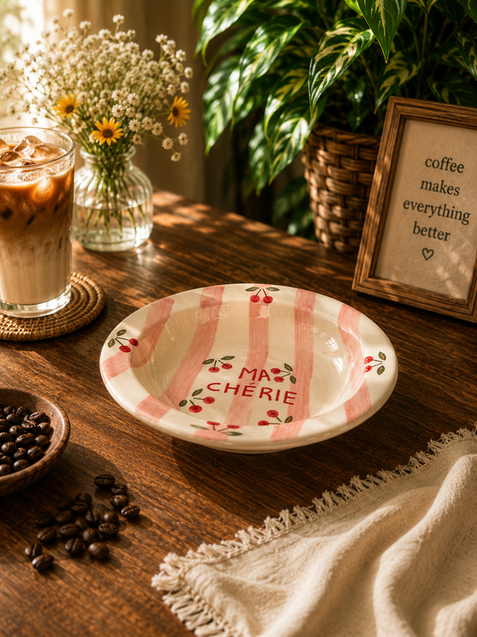 Ma Chérie Hand-Painted Cherry Ceramic Serving Bowl
