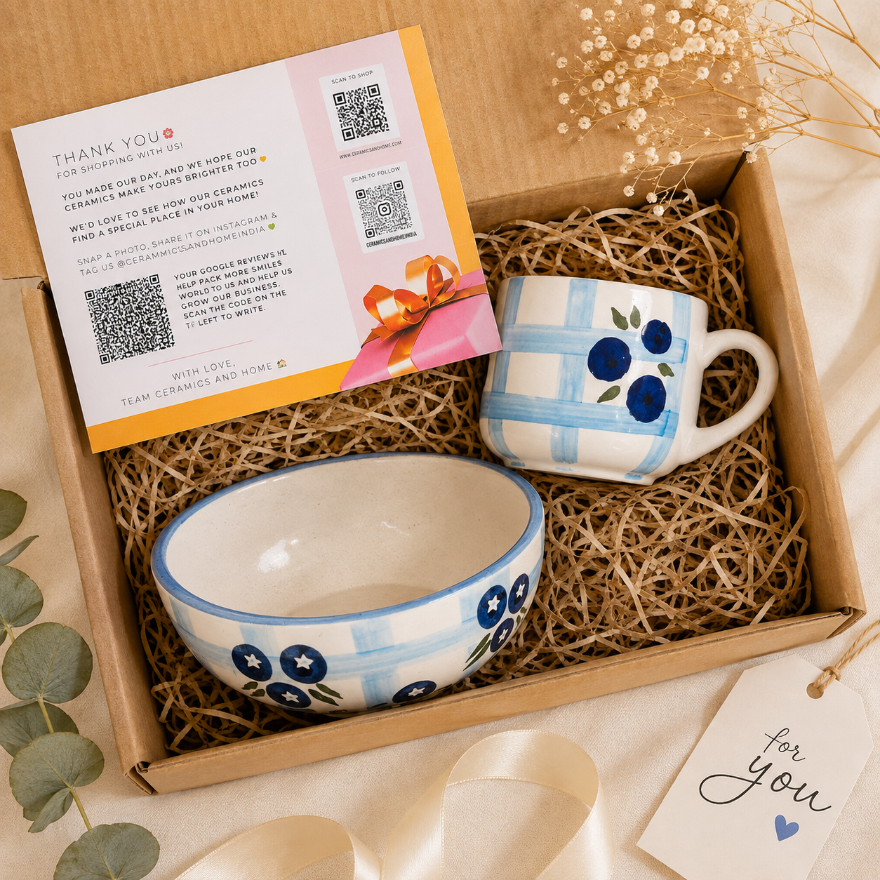 Blue Berry Garden Ceramic Gift Hamper – Mug & Bowl Set