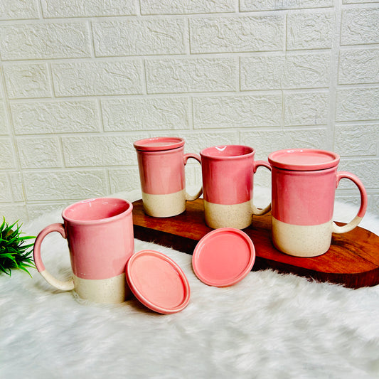 WHITE  & PINK MUG WITH LID (Set of 1)
