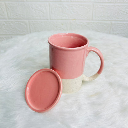 WHITE  & PINK MUG WITH LID (Set of 1)