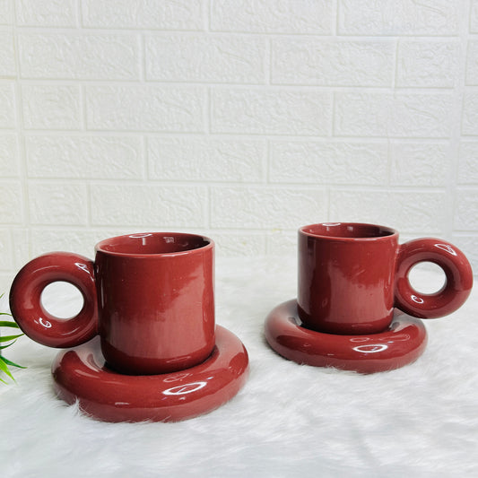 Brown Mug Saucer Set (Pack of 1)