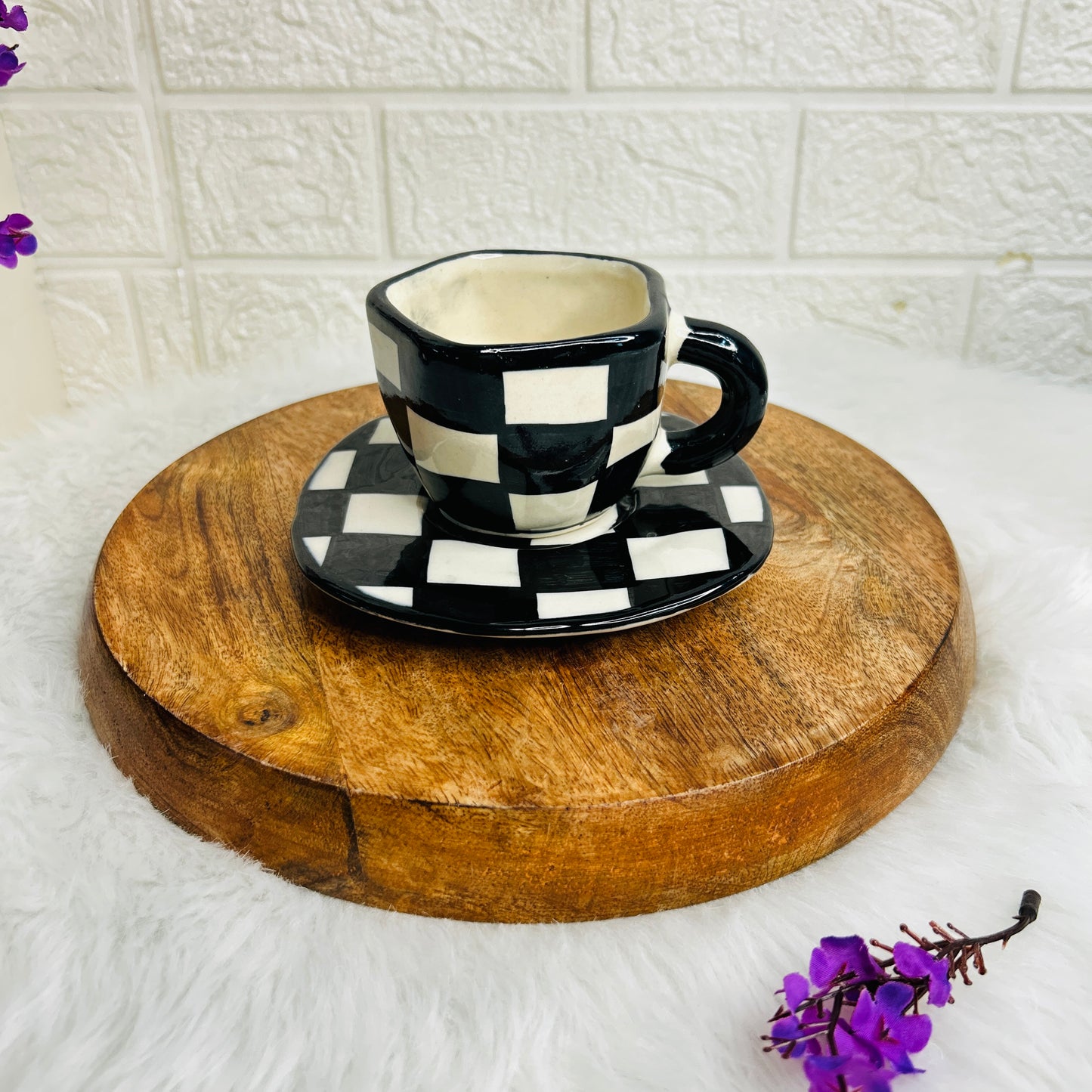 Black Checks Cup Saucer (Pack of 1)