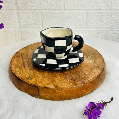 Black Checks Cup Saucer (Pack of 1)
