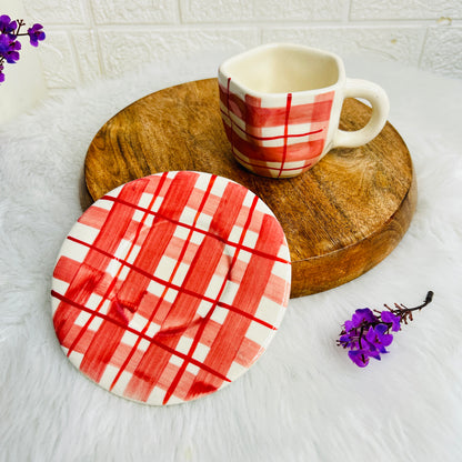 Red Checks Cup Saucer (Pack of 1)