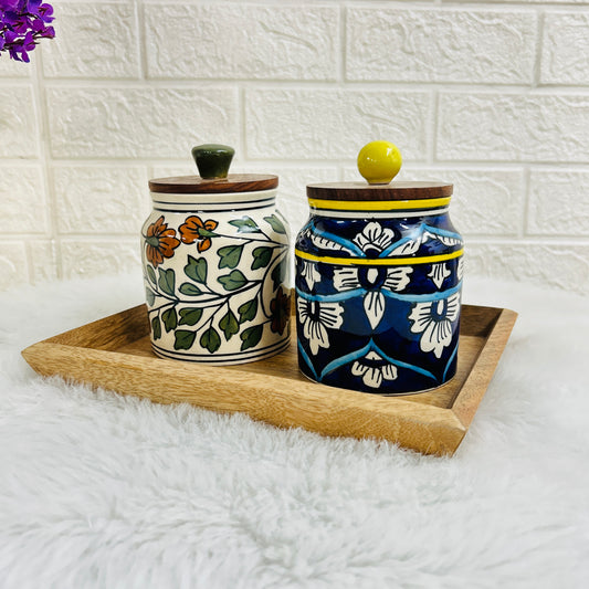 Floral Jar Set with Tray (Pack of 2)