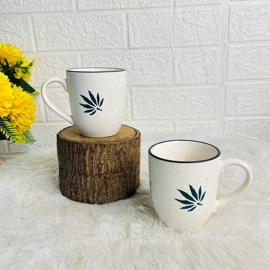 White Green Leaf Mug  (Pack of 1)