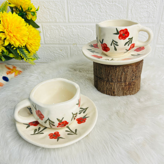 Red Floral Cup Saucer (Pack of 1)