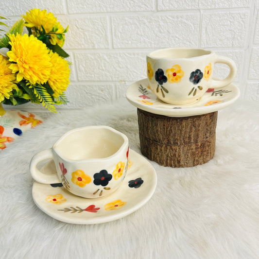 Yellow Flower Cup Saucer (Pack  of 1)