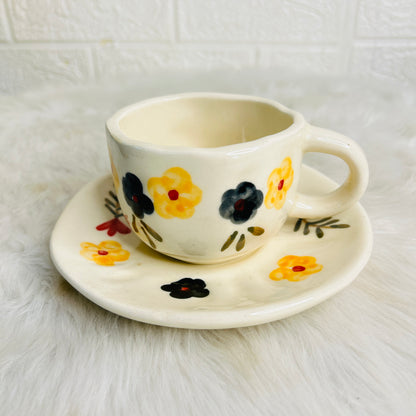 Yellow Flower Cup Saucer (Pack  of 1)
