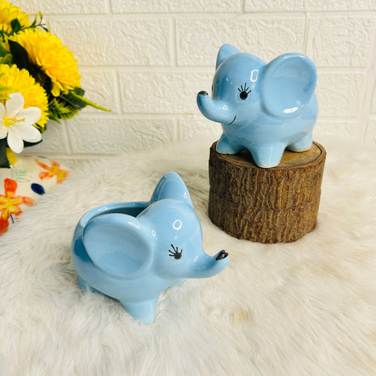 Sky Blue Elephant Planter(Pack  of 1)