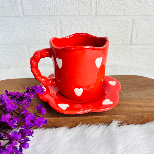 Red Love Mug with Saucer (Pack of 1)
