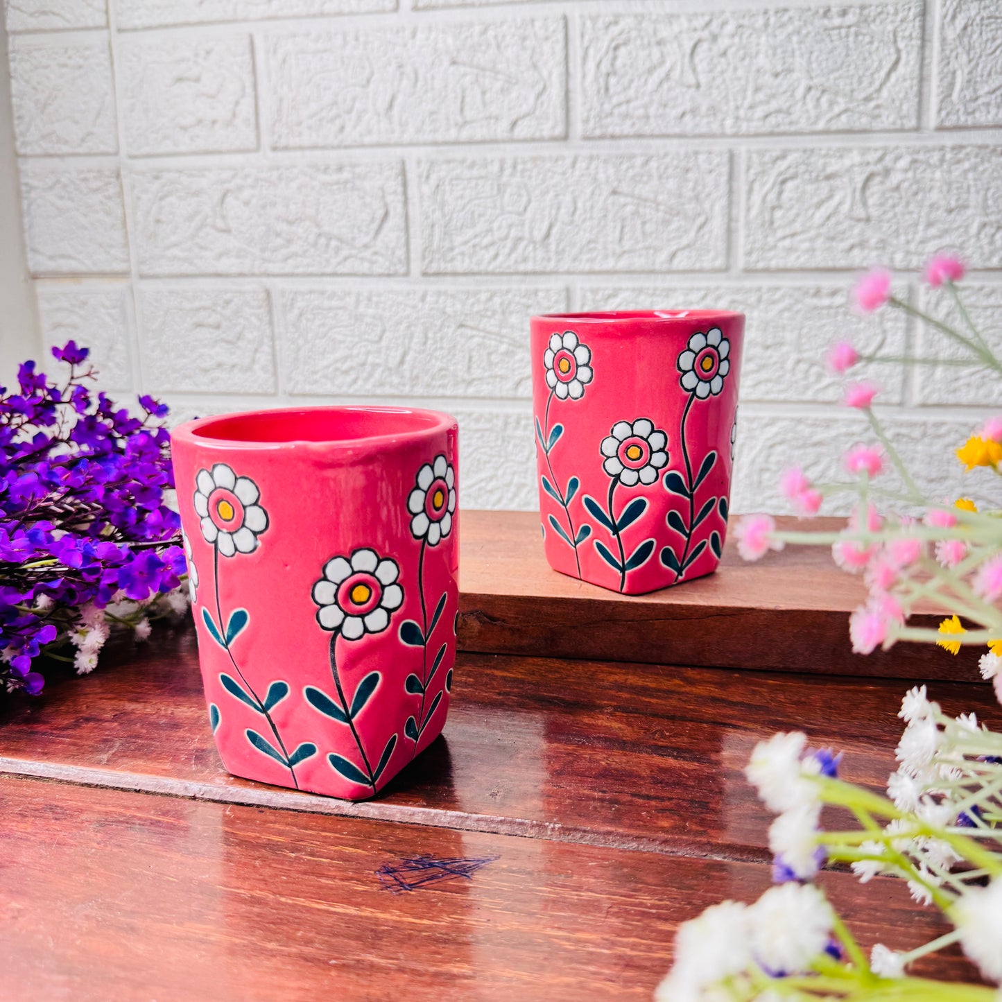 Red Daisy Hand-Painted Ceramic Cup