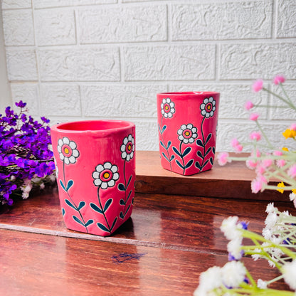 Red Daisy Hand-Painted Ceramic Cup