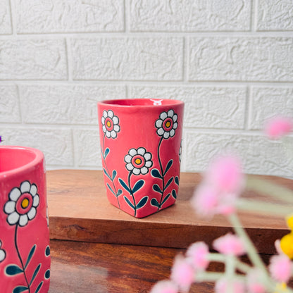 Red Daisy Hand-Painted Ceramic Cup