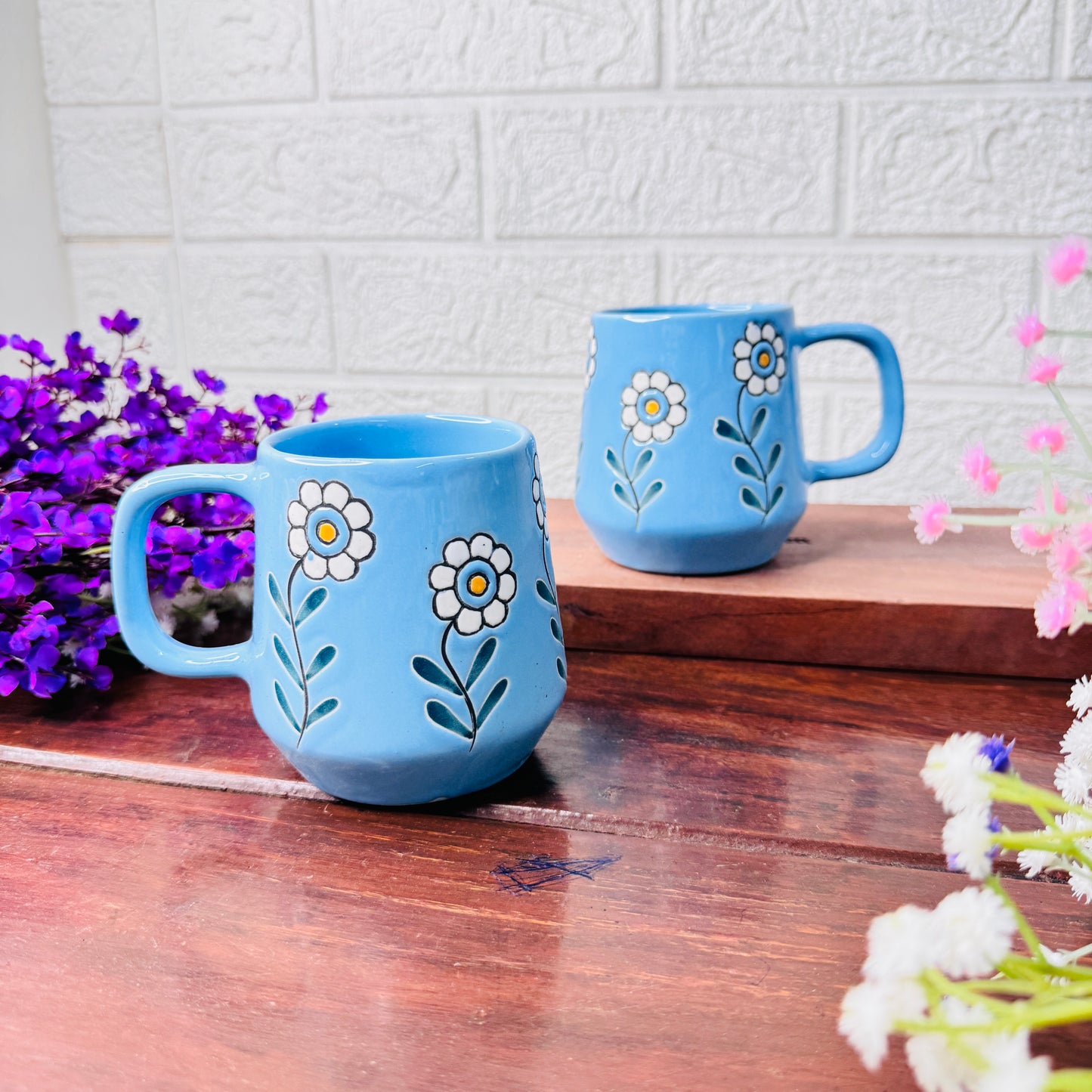 Blue Daisy Hand-Painted Ceramic Mug