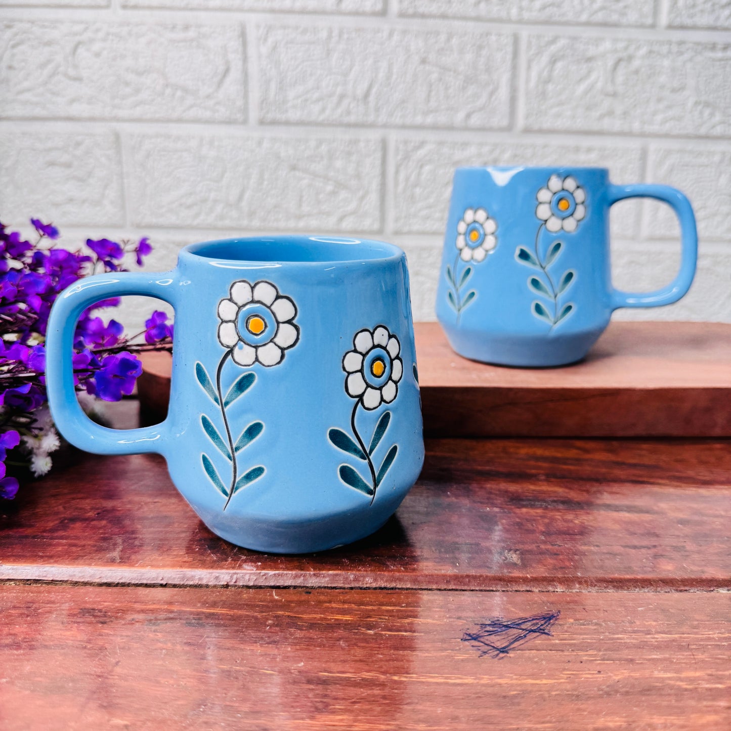 Blue Daisy Hand-Painted Ceramic Mug