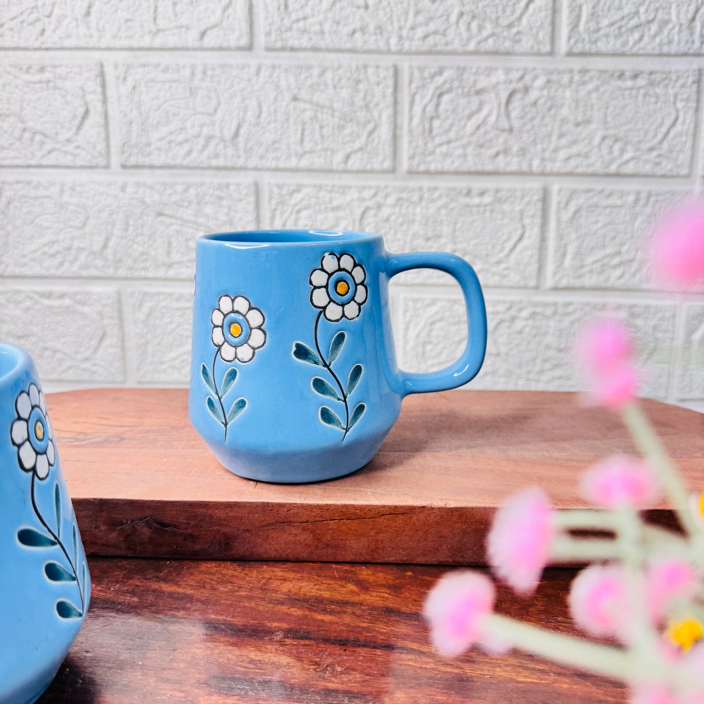 Blue Daisy Hand-Painted Ceramic Mug