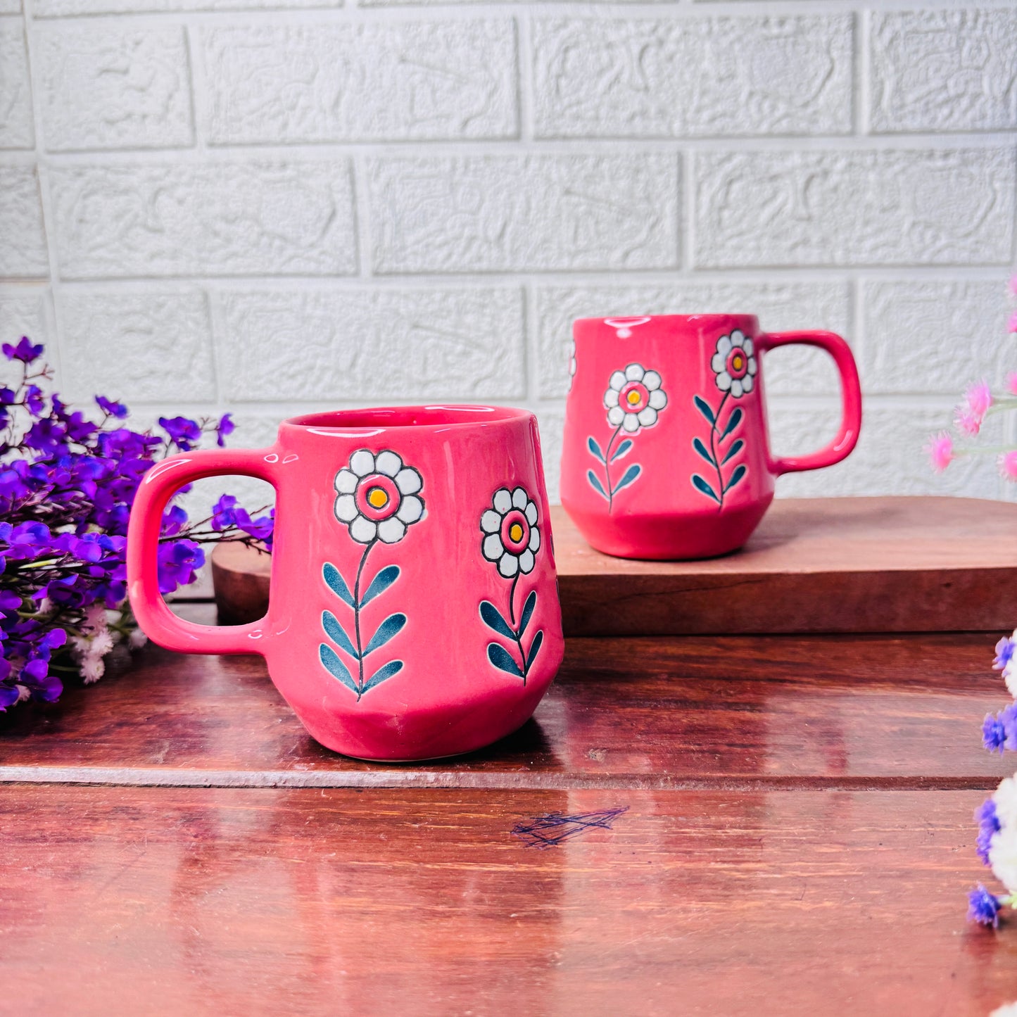Red Daisy Hand-Painted Ceramic Mug