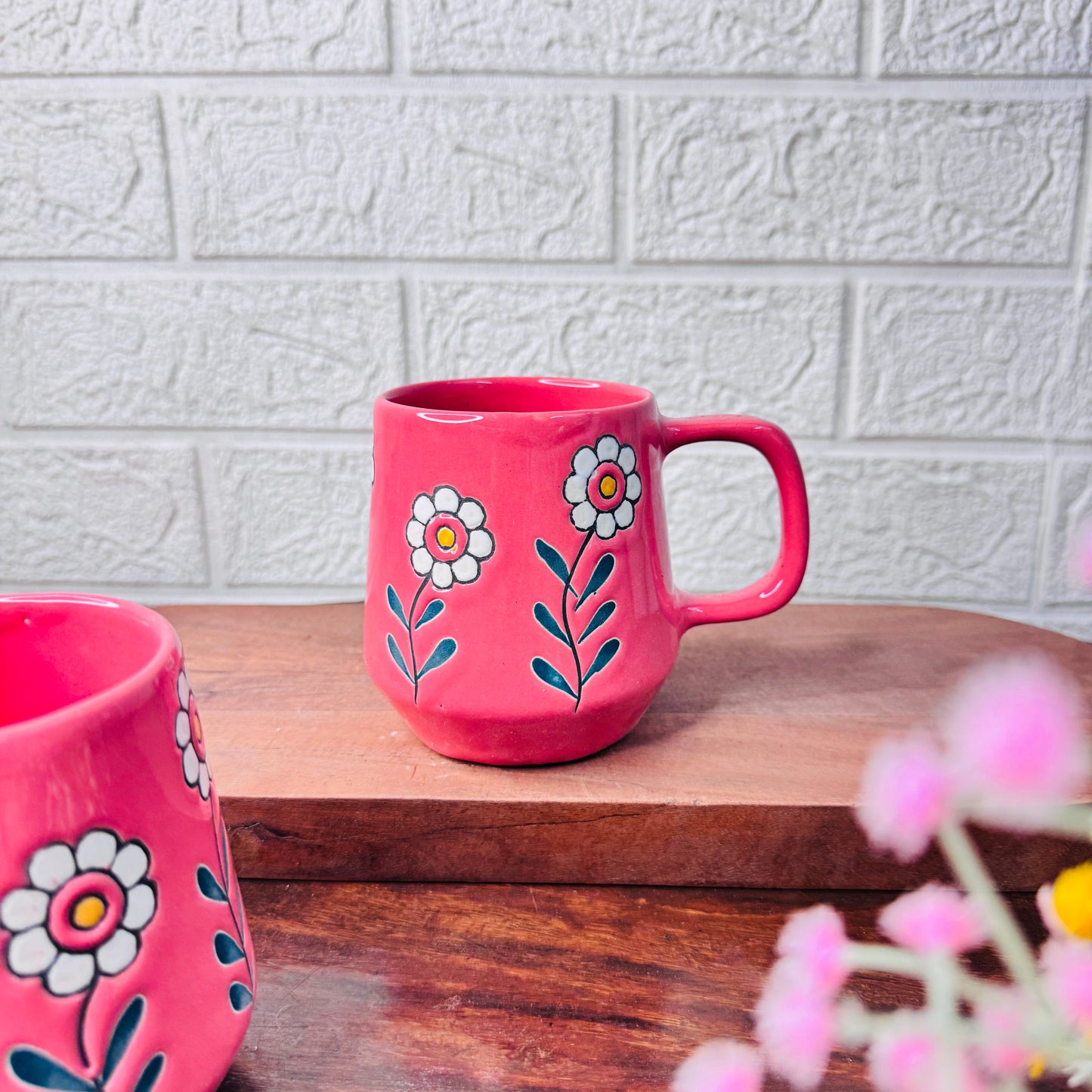 Red Daisy Hand-Painted Ceramic Mug