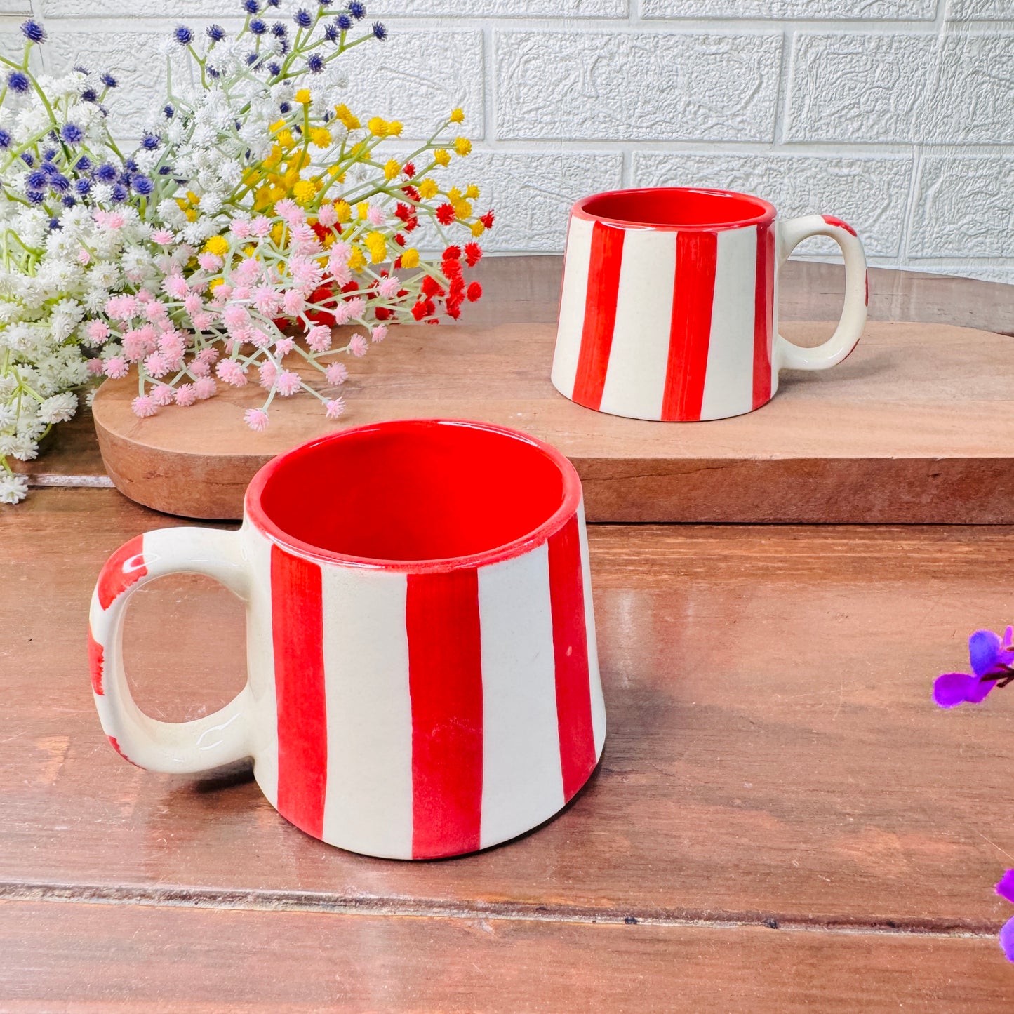 Handmade Red Striped Ceramic Mug