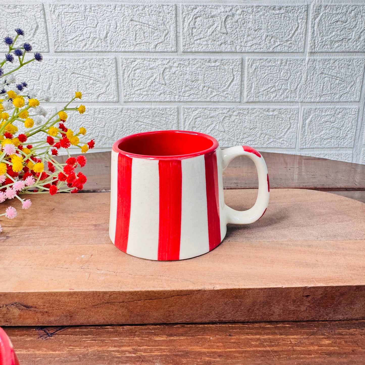 Handmade Red Striped Ceramic Mug