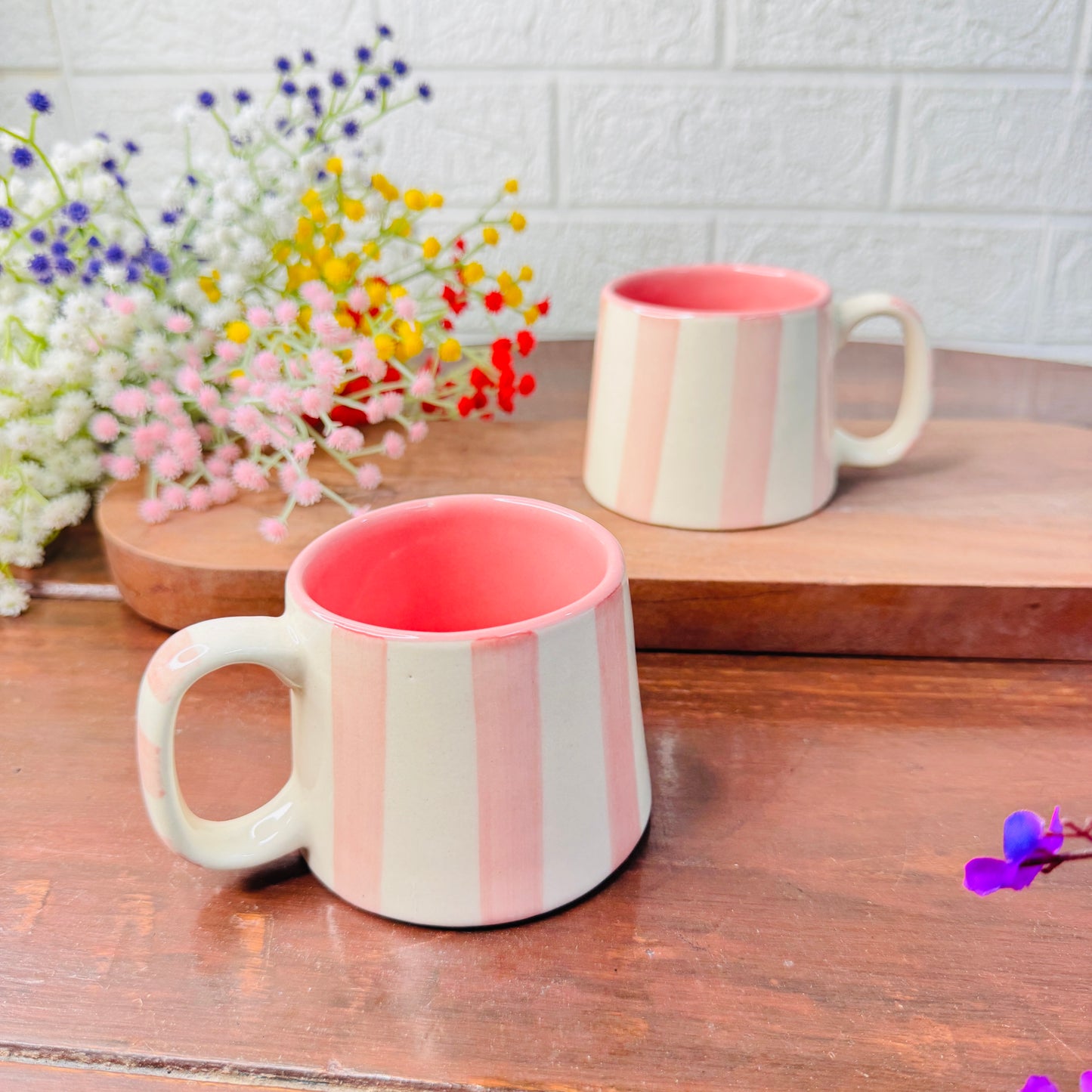 Handmade Baby Pink Striped Ceramic Mug