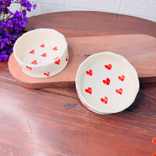 Ceramic Bowl with Red Heart Print – Cute & Minimal