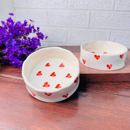 Ceramic Bowl with Red Heart Print – Cute & Minimal