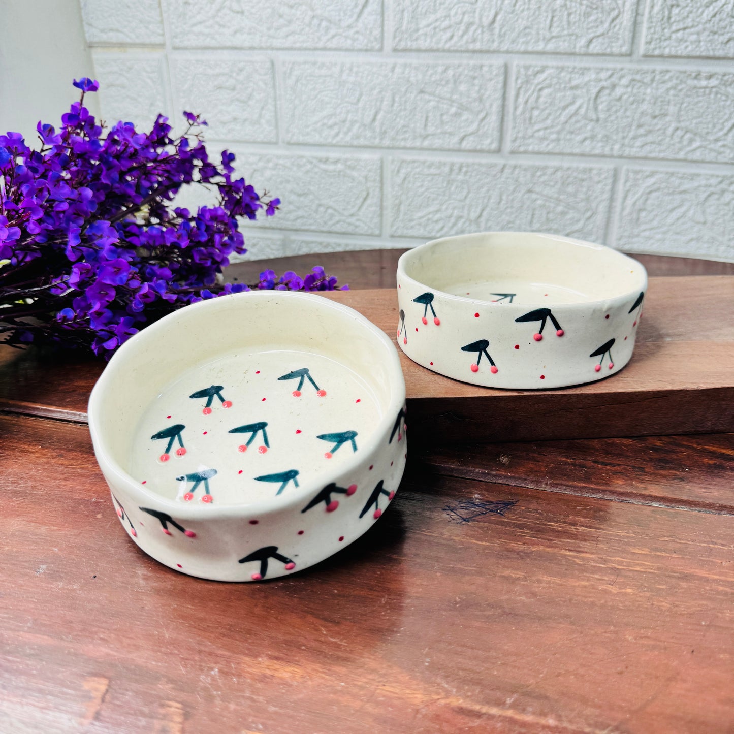 Ceramic Bowl with Cherry Pattern – Playful & Minimal