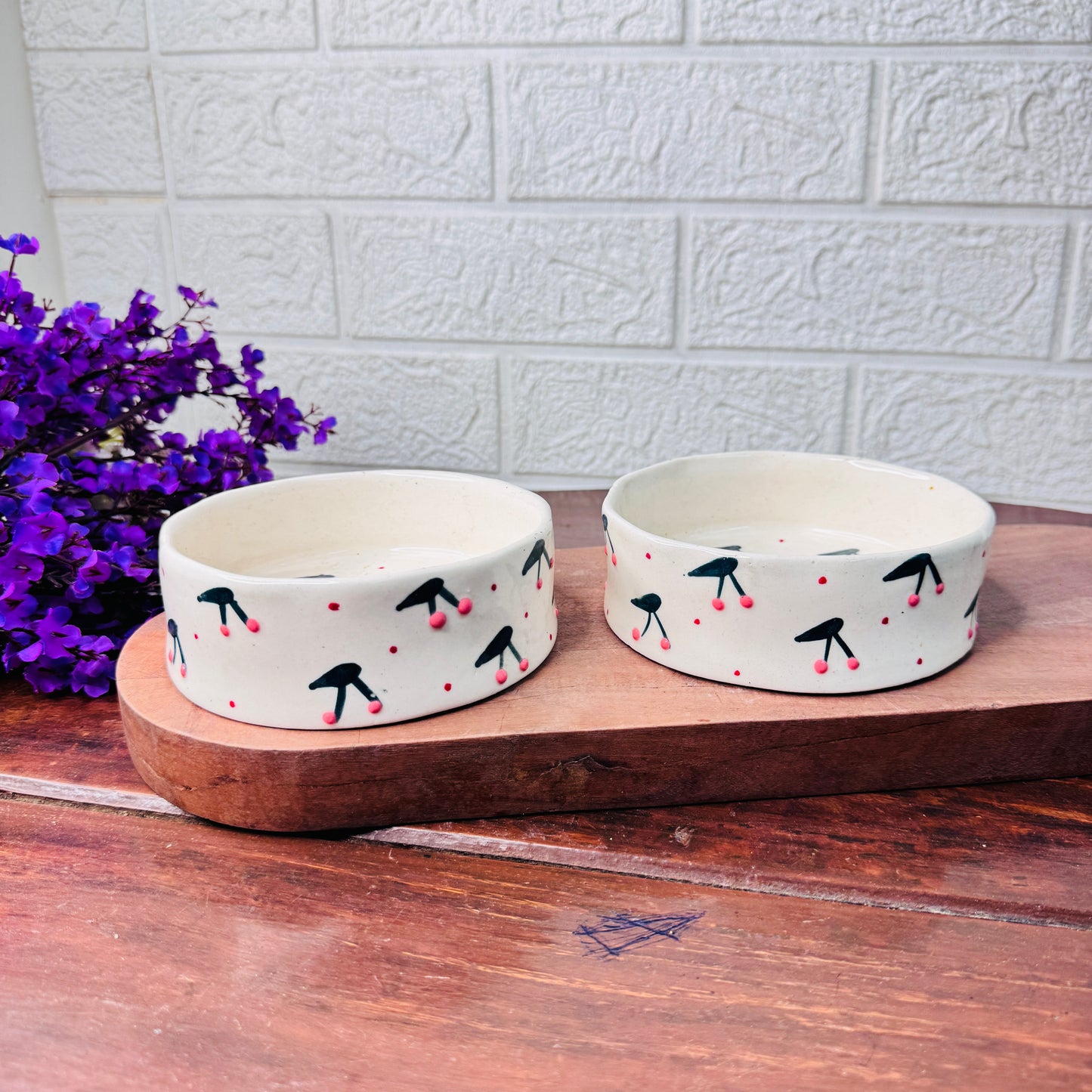 Ceramic Bowl with Cherry Pattern – Playful & Minimal