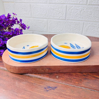 Ceramic Bowl with Lemon & Blue Stripes – Mediterranean-Inspired