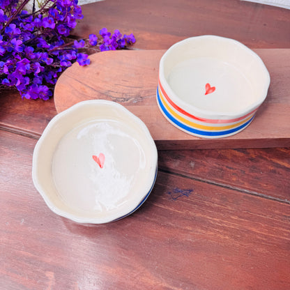 Ceramic Bowl with Red Heart & Colorful Stripes – Cheerful & Minimal