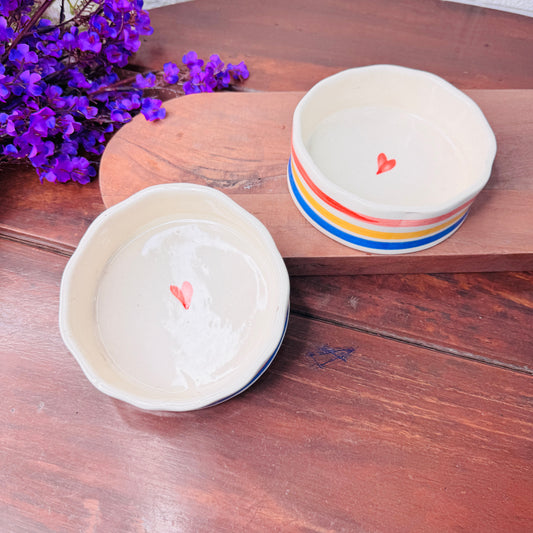 Ceramic Bowl with Red Heart & Colorful Stripes – Cheerful & Minimal