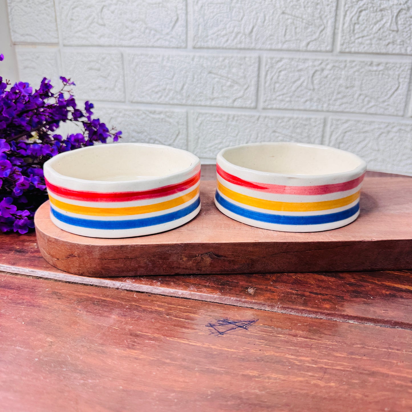 Ceramic Bowl with Red Heart & Colorful Stripes – Cheerful & Minimal